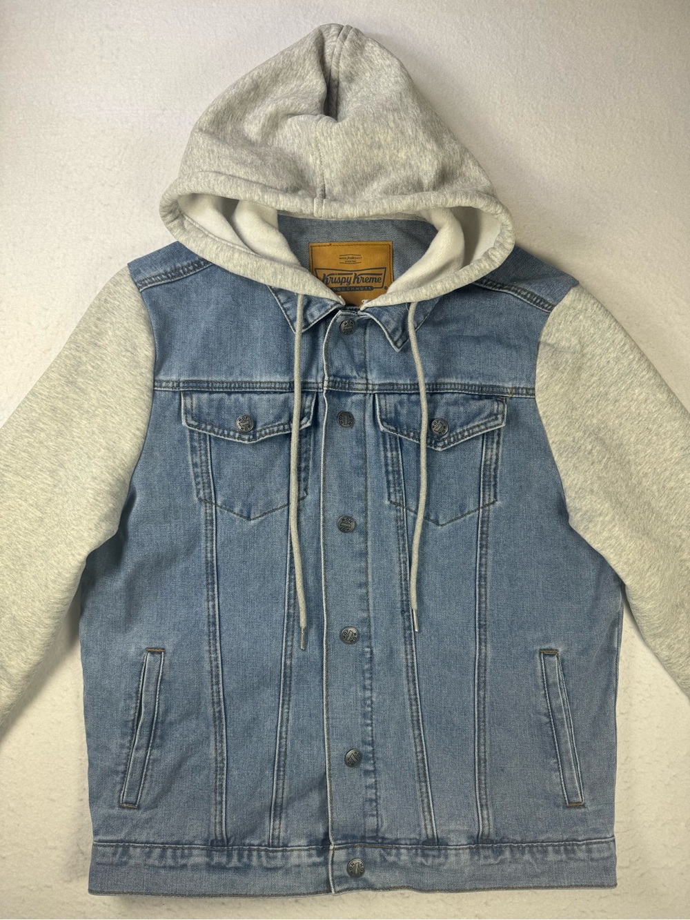 Krispy Kreme Denim Hoodie Jacket Men’s M Y2K Streetwear Layered - Picture 4 of 16